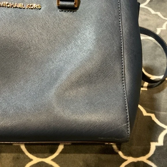 Micheal Kors Navy Blue Large Saffiano Leather Satchel